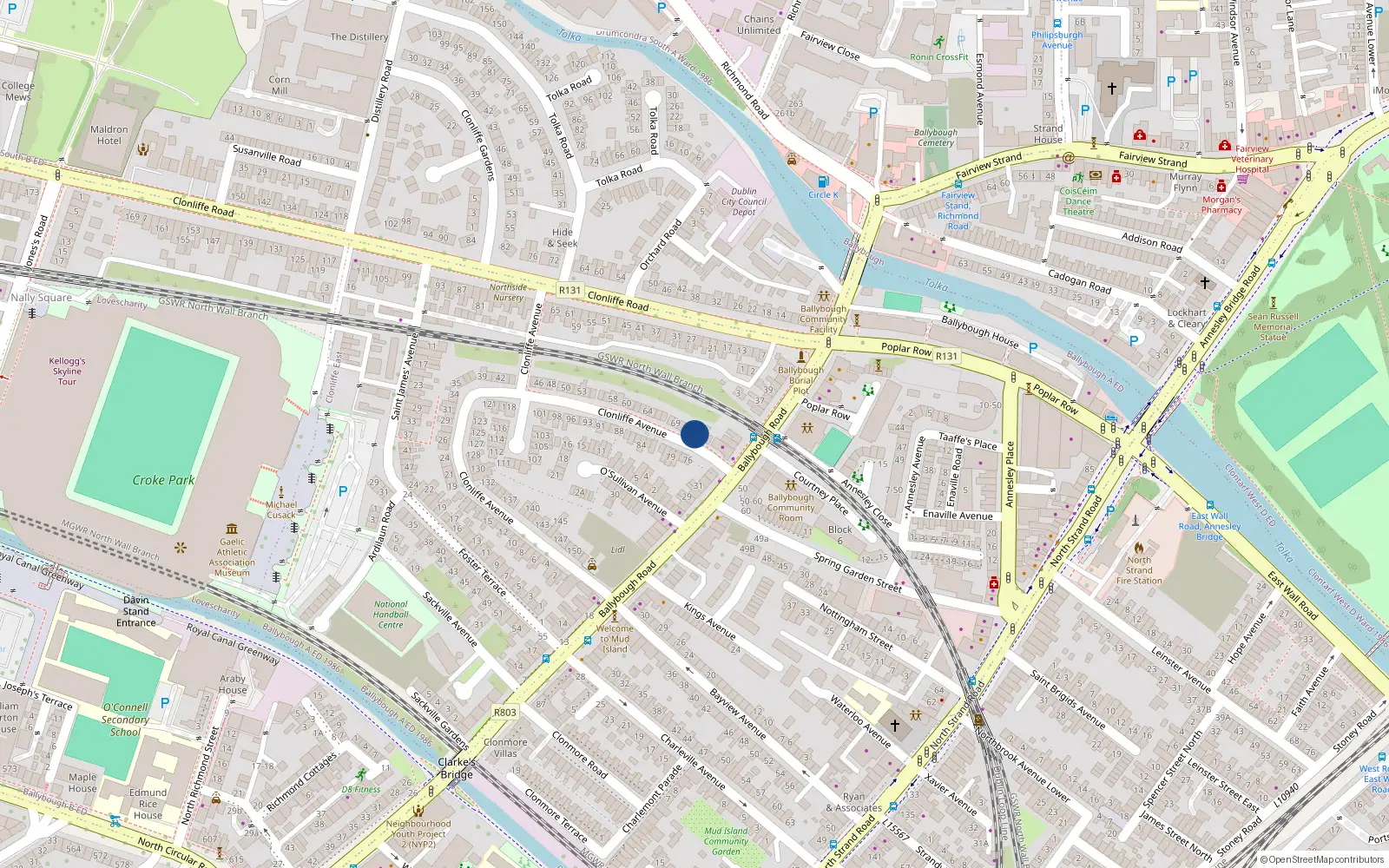 Overhead map showing the location of 73 Clonliffe Avenue, Dublin 3, Dublin