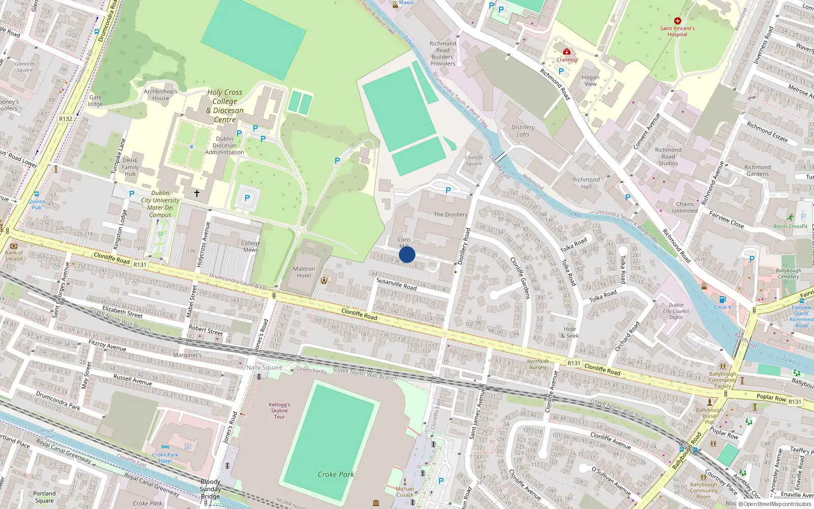 Overhead map showing the location of 73 Corn Mill Row, Cabra - Glasnevin