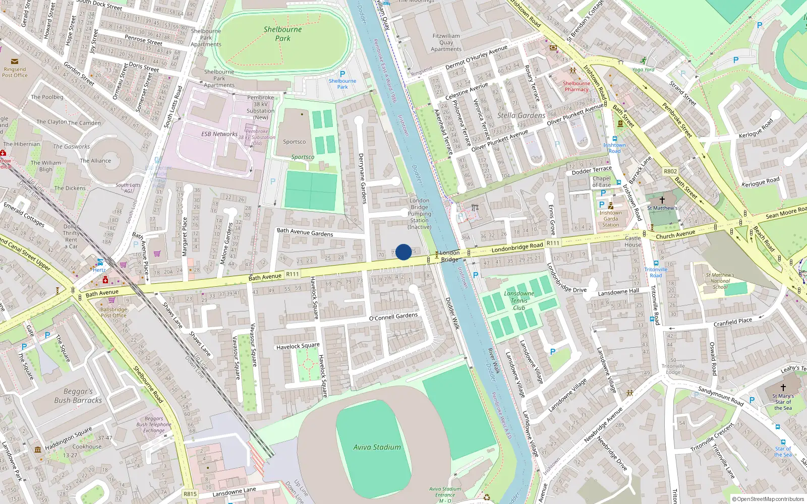 Overhead map showing the location of 73 Derrynane Gardens, Sandymount Dublin 4