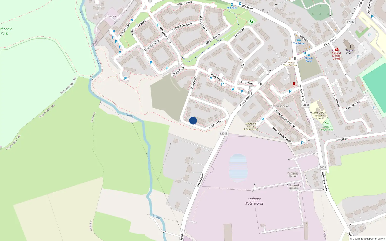 Overhead map showing the location of 73 Drury Mills, Saggart