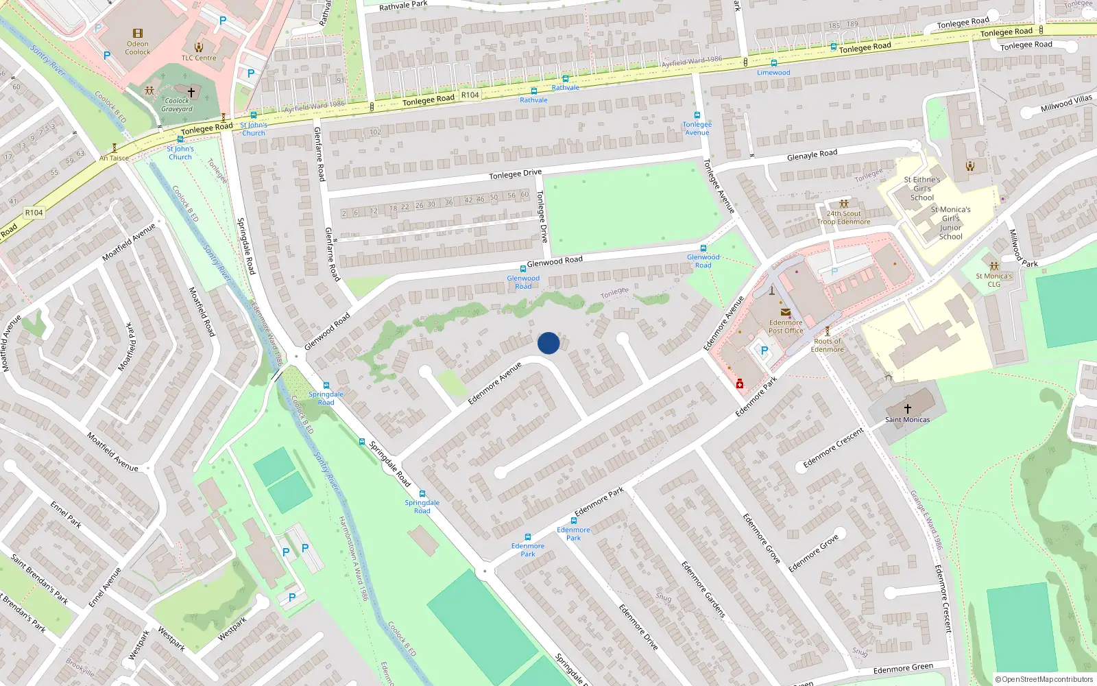 Overhead map showing the location of 73 Edenmore Avenue, Rahney, Dublin 5