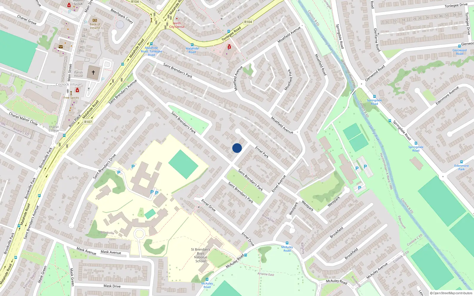 Overhead map showing the location of 73 Ennel Drive, Coolock, Dublin 5