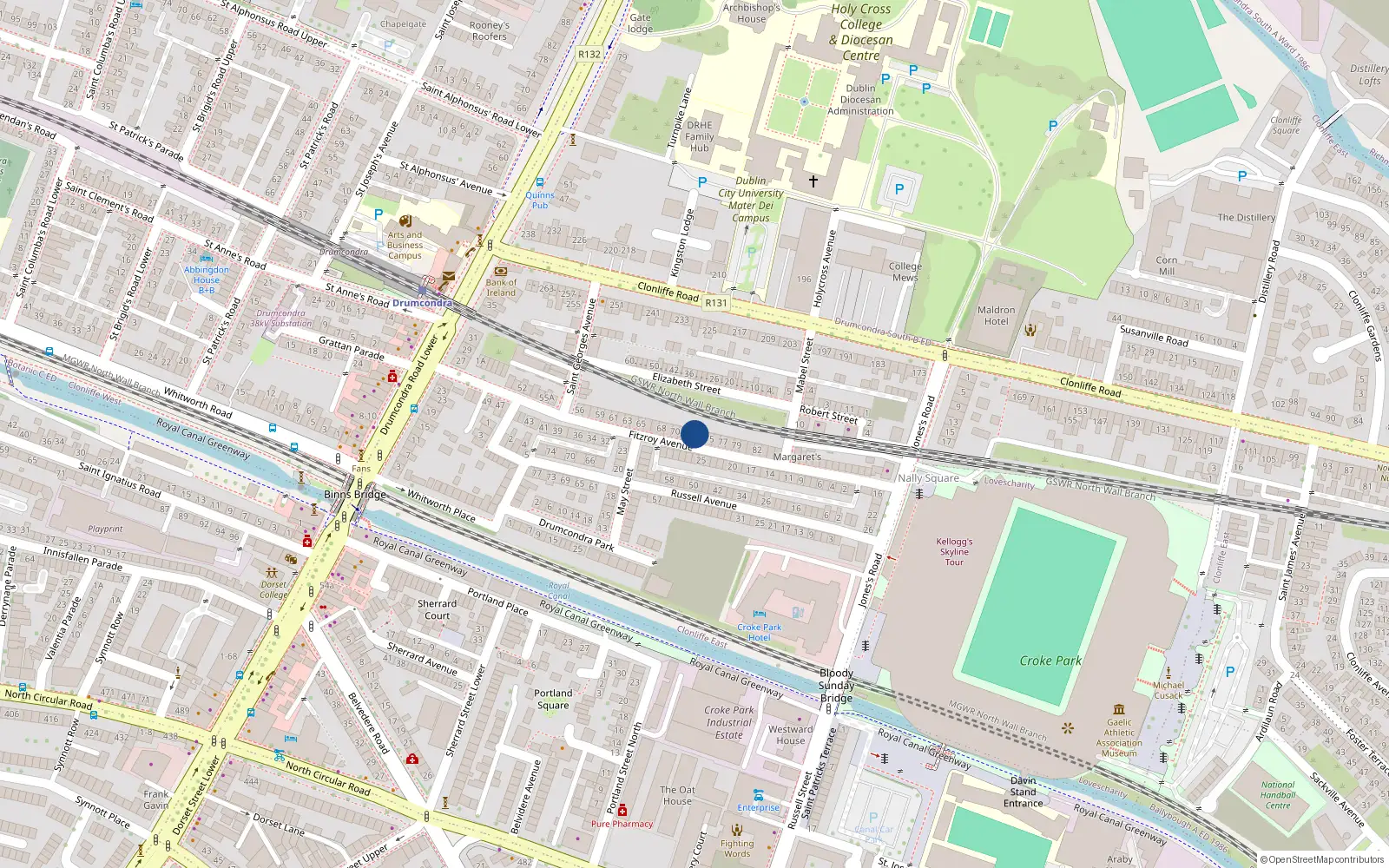 Overhead map showing the location of 73 Fitzroy Avenue, Dublin 3