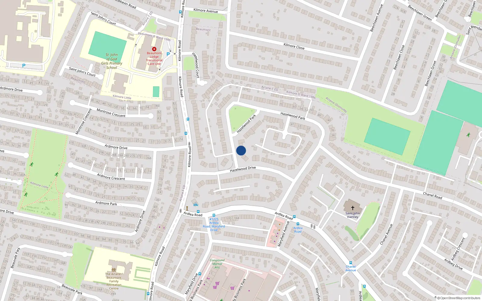Overhead map showing the location of 73 Hazelwood Park, Artane, Dublin 5