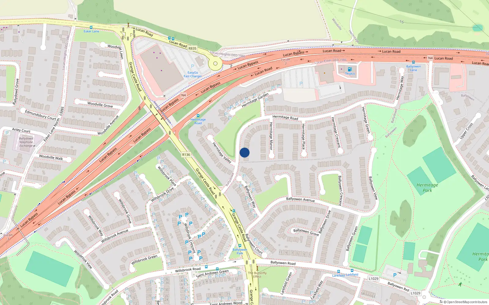 Overhead map showing the location of 73 Hermitage Road, Lucan, Dublin