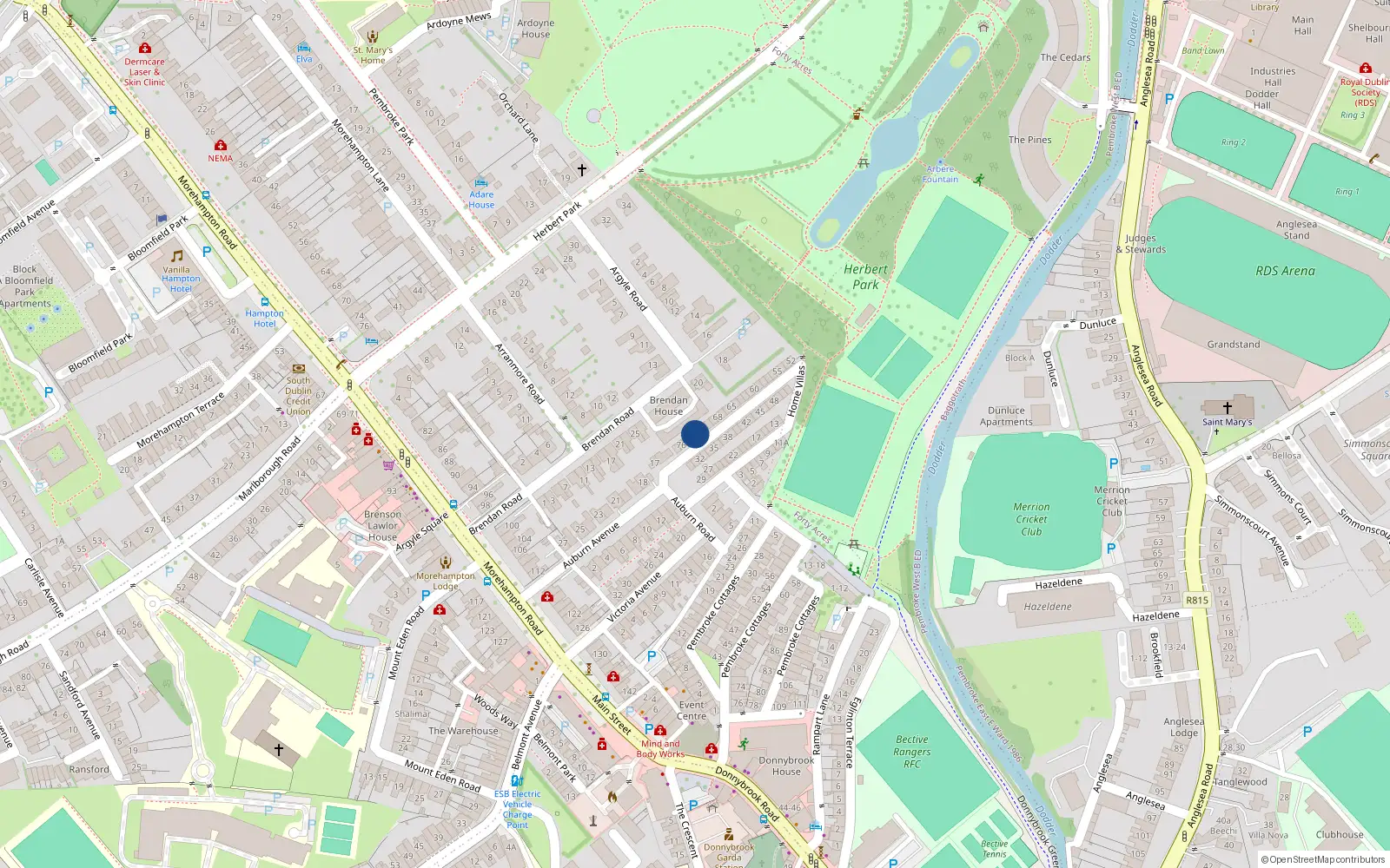 Overhead map showing the location of 73 Home Villas, Dublin 4