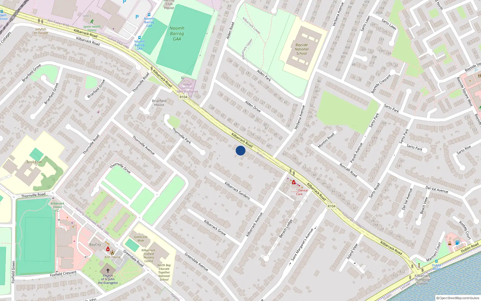 Overhead map showing the location of 73 Kilbarrack Road, Dublin 5