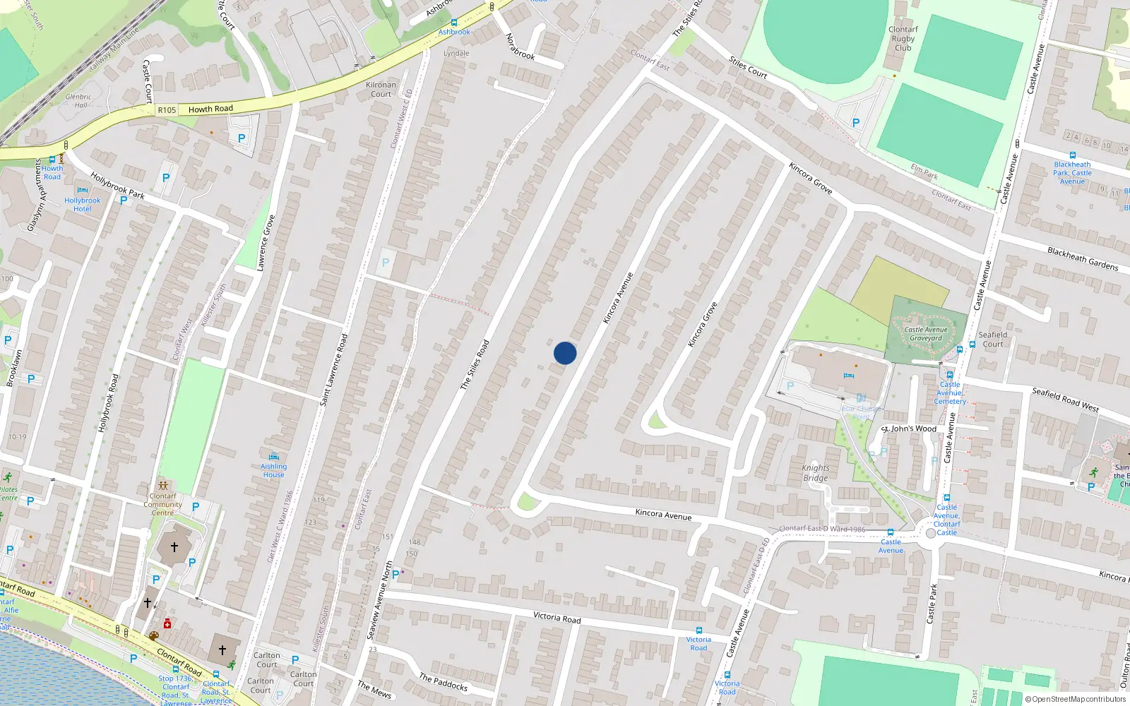 Overhead map showing the location of 73 Kincora Avenue, Dublin 3