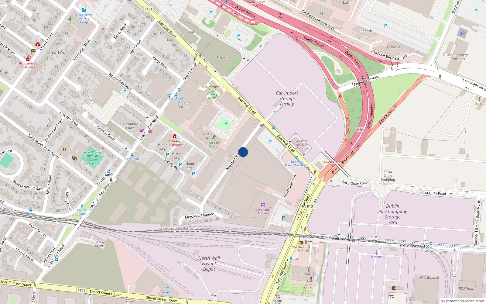 Overhead map showing the location of 73 Merchant's Road, Dublin 3