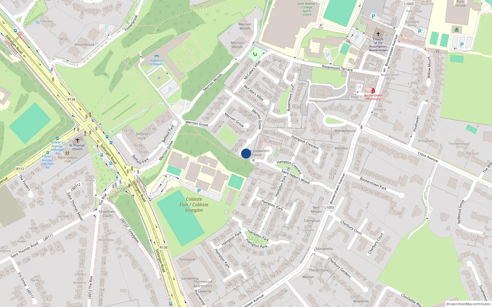 Overhead map showing the location of 73 Merrion Grove, Stillorgan, Dublin