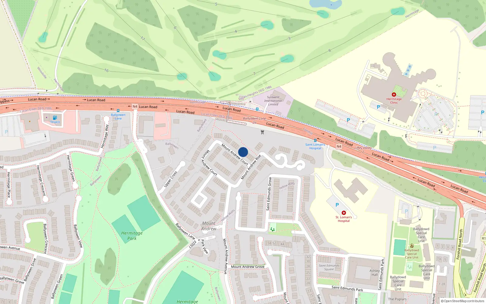 Overhead map showing the location of 73 Mount Andrew Court, Lucan, Dublin