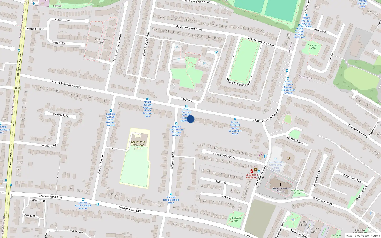 Overhead map showing the location of 73 Mount Prospect Avenue, Dublin 3