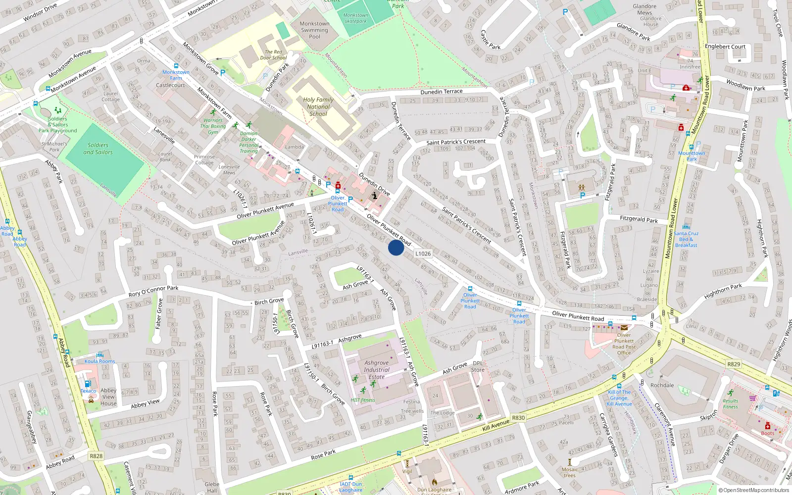 Overhead map showing the location of 73 Oliver Plunkett Road, Dublin