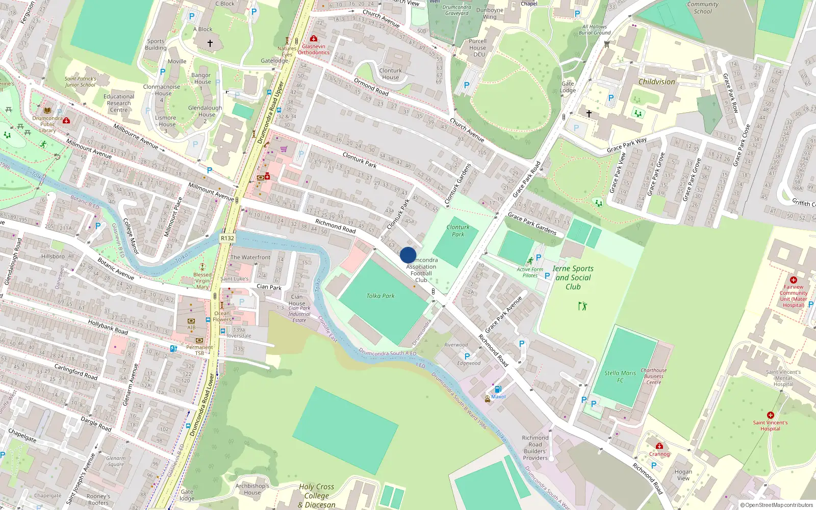 Overhead map showing the location of 73 Richmond Road, Dublin 3