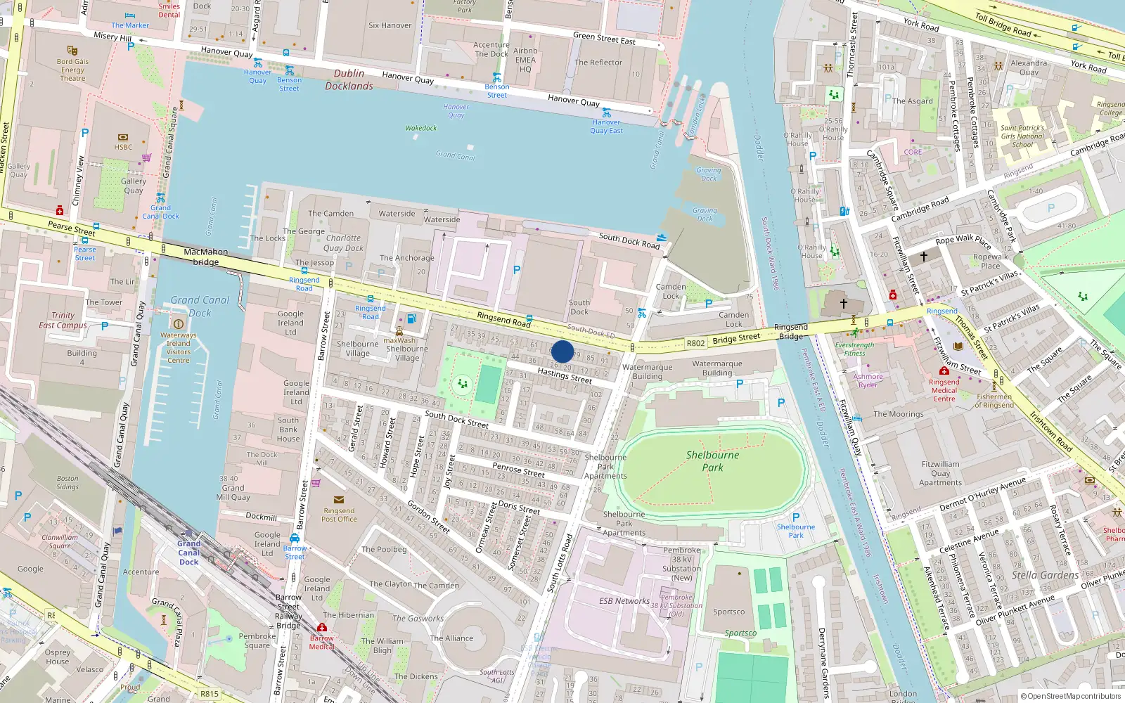 Overhead map showing the location of 73 Ringsend Road, Dublin