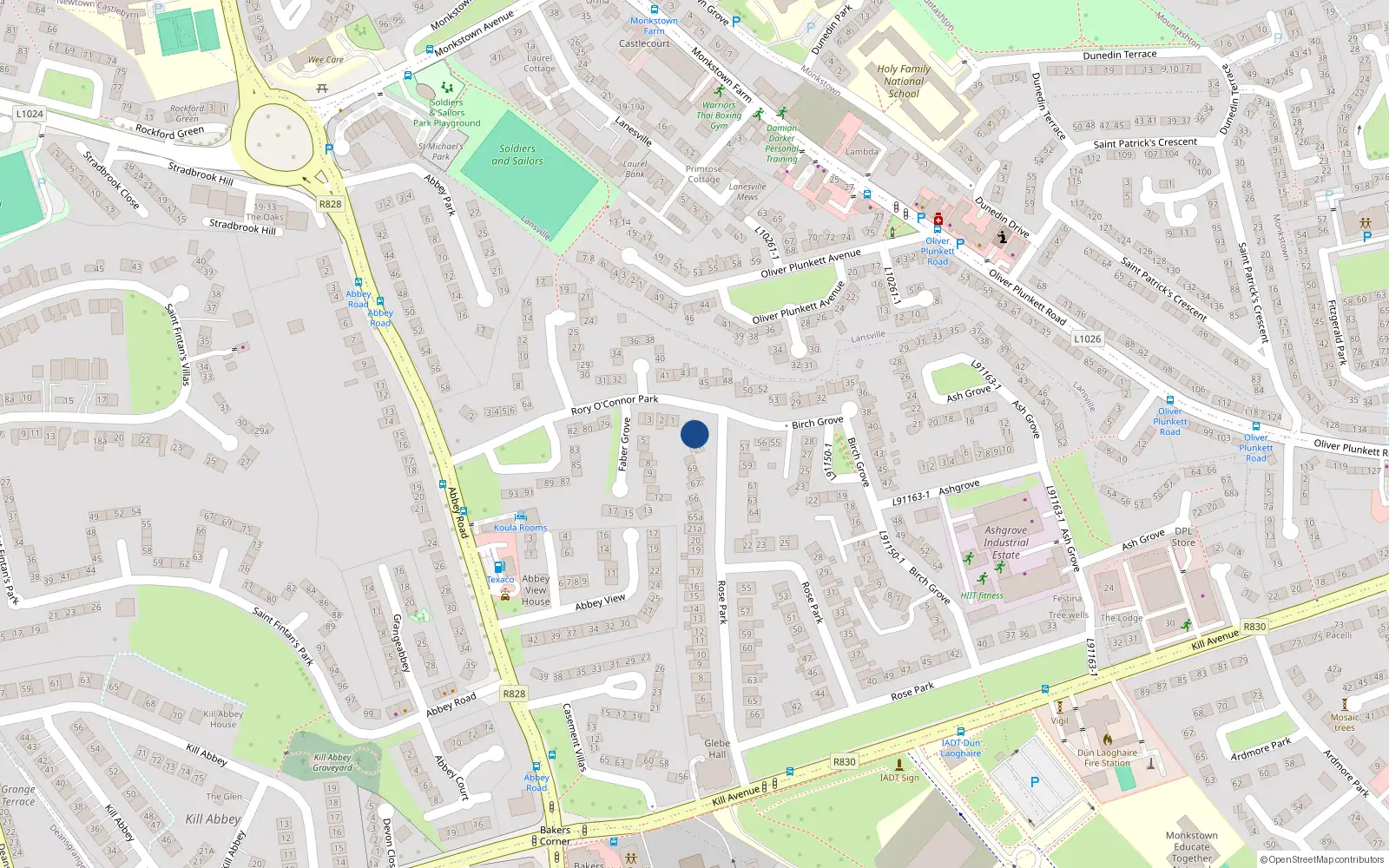 Overhead map showing the location of 73 Rory O'Connor Park, Dublin