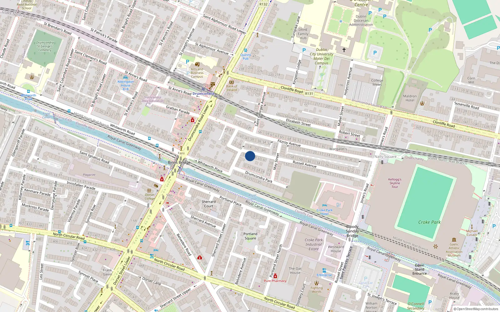Overhead map showing the location of 73 Russell Avenue, Dublin 3