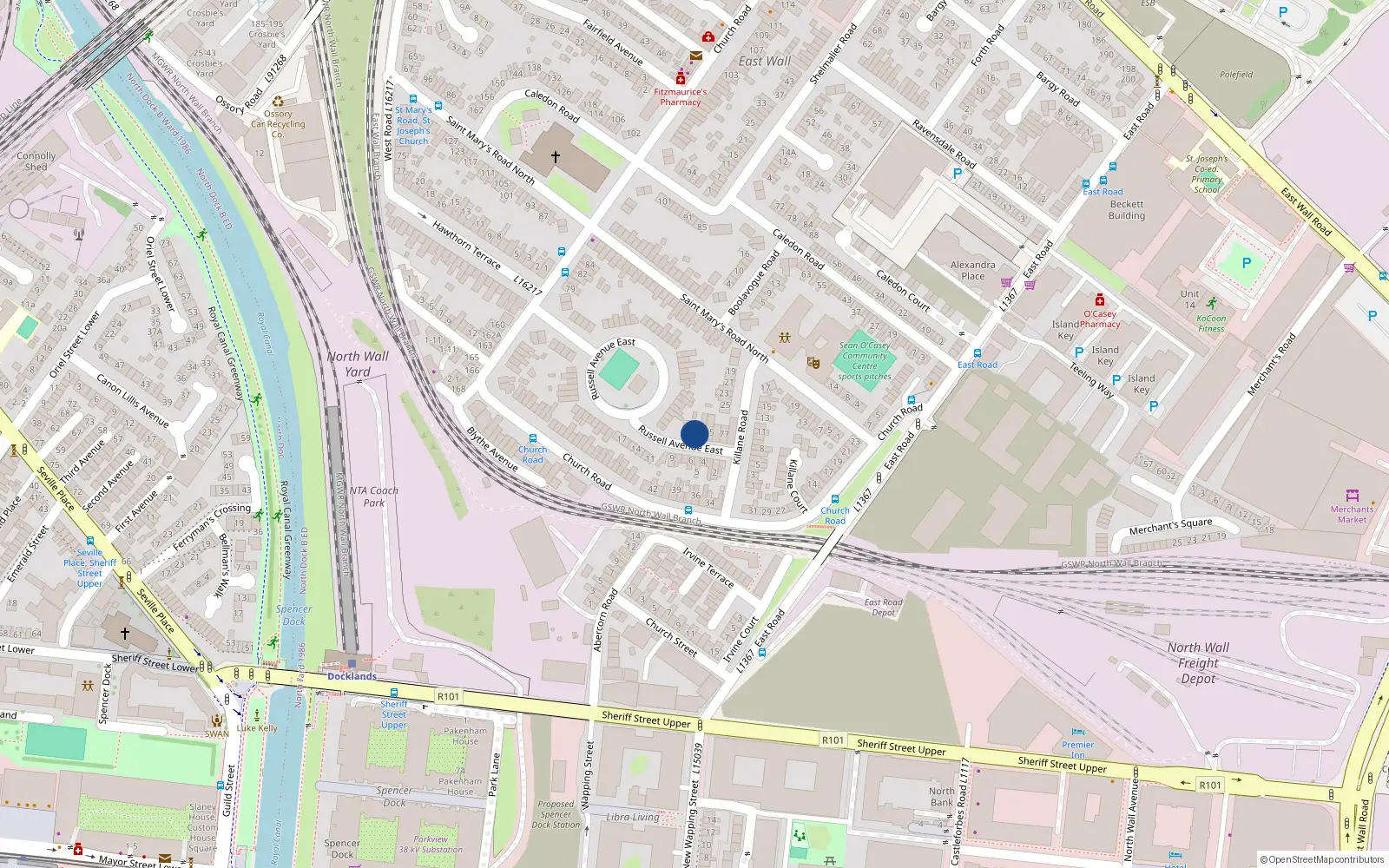 Overhead map showing the location of 73 Russell Avenue East, Dublin 3