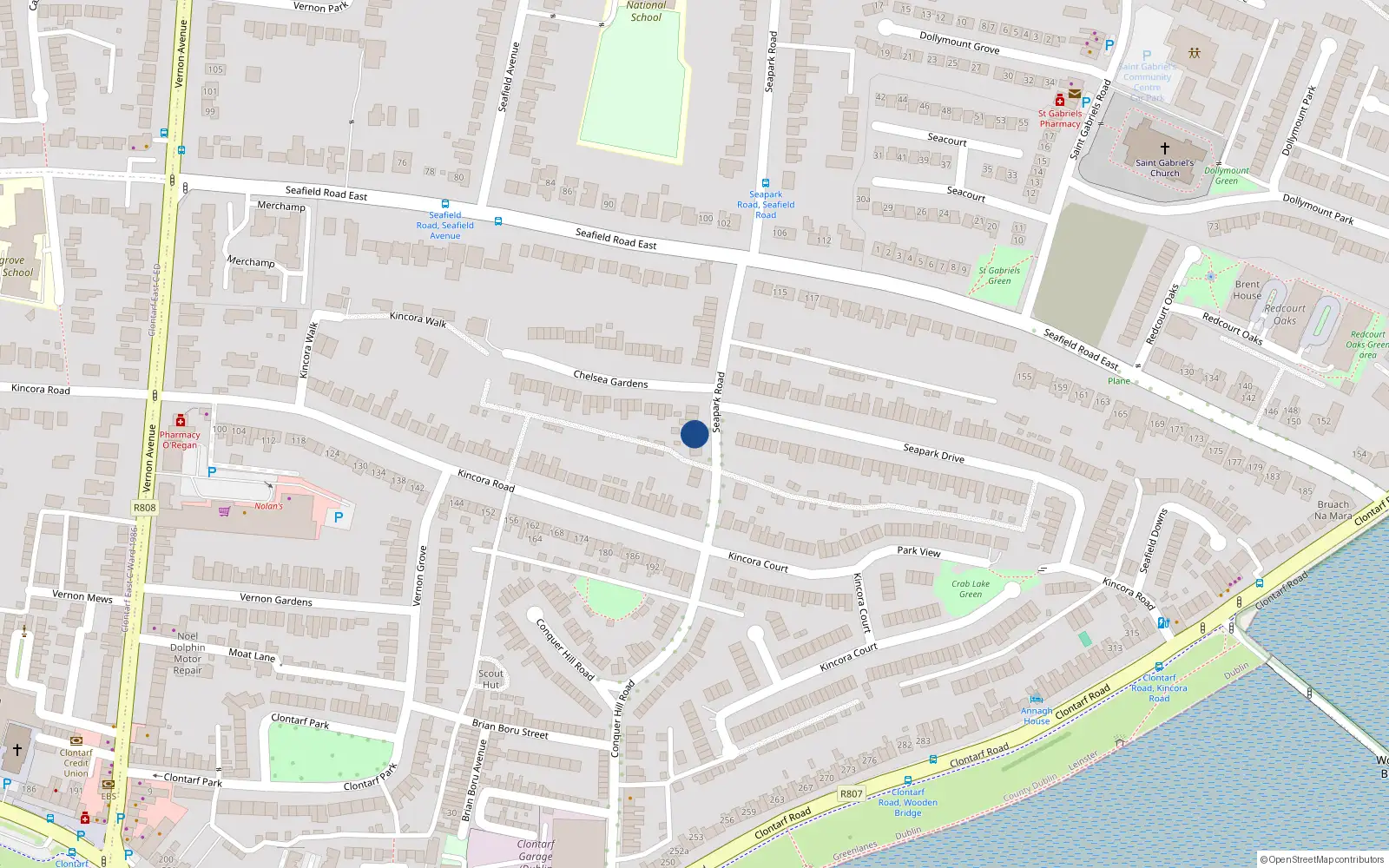 Overhead map showing the location of 73 Seapark Road, Clontarf, Dublin 3