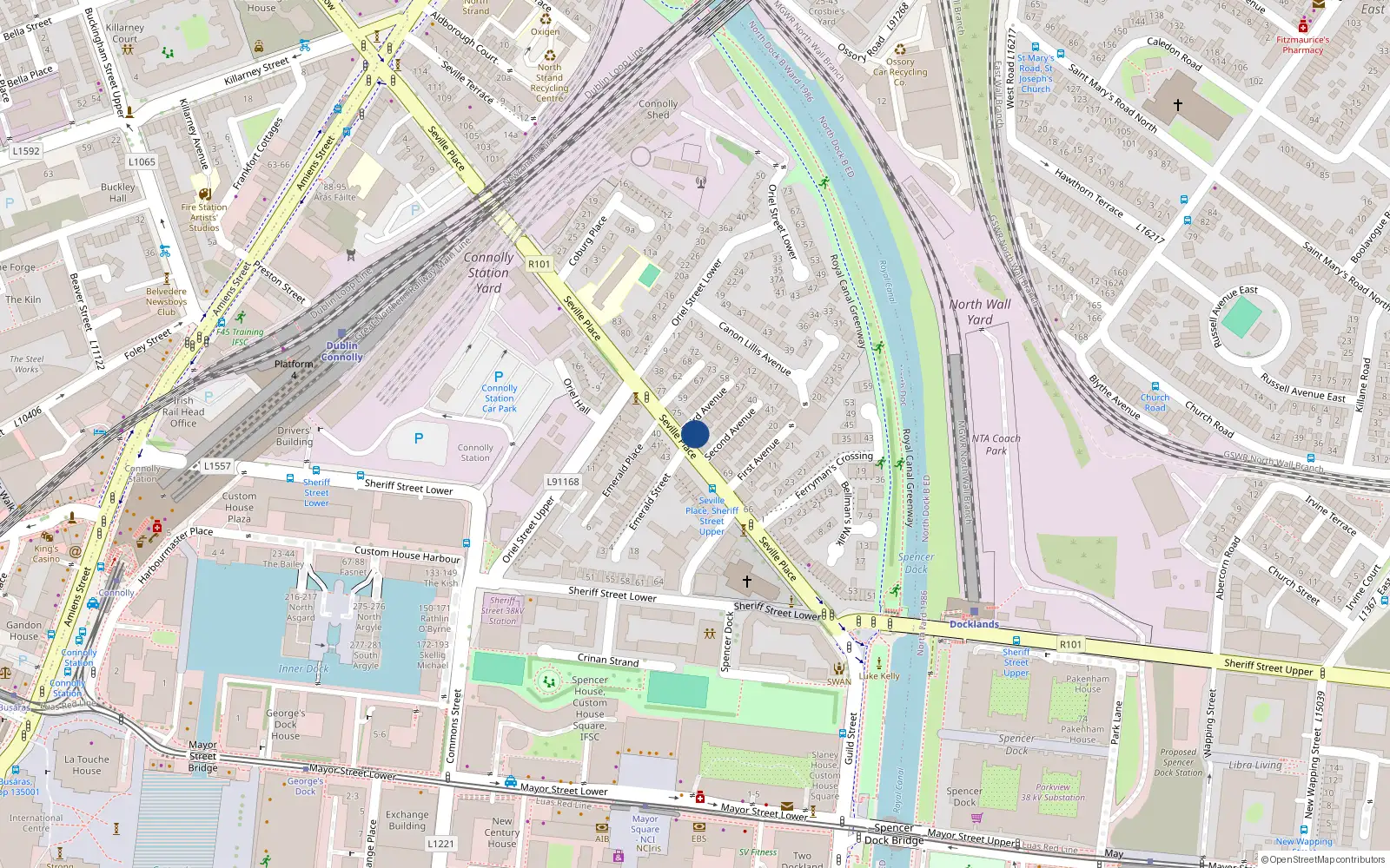 Overhead map showing the location of 73 Seville Place, Dublin 1