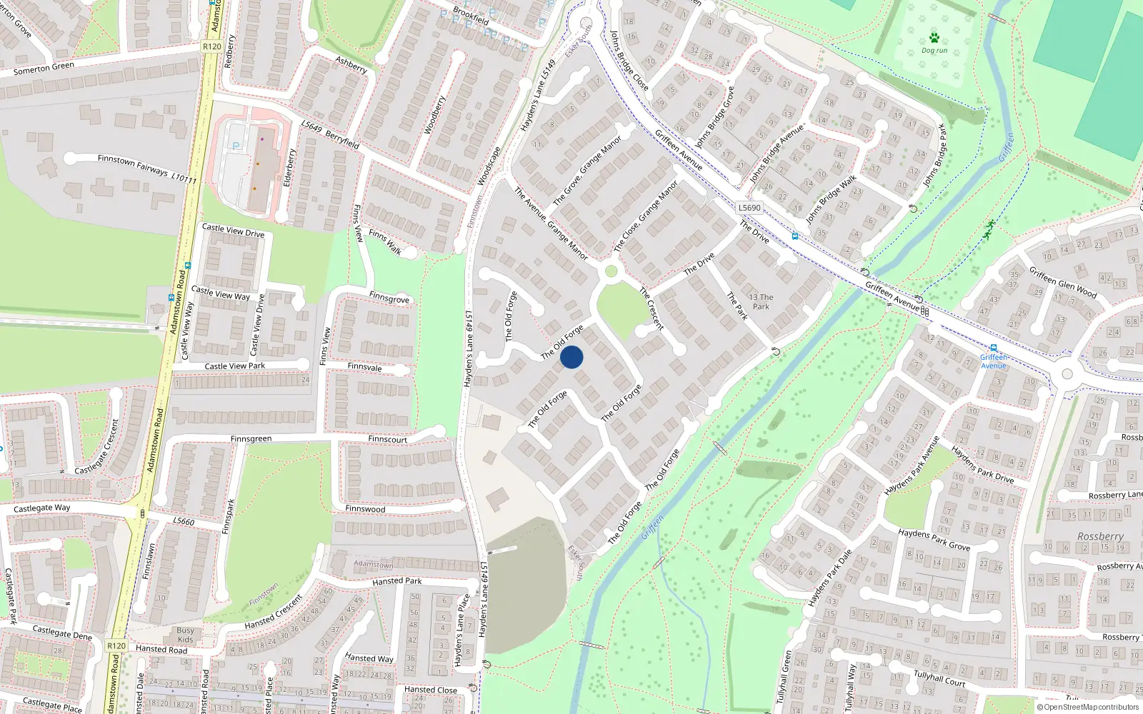 Overhead map showing the location of 73 The Old Forge, Lucan