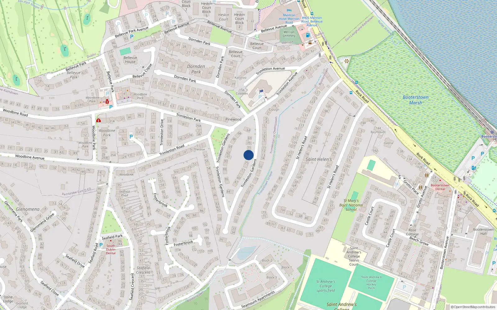 Overhead map showing the location of 73 Trimleston Gardens, Trimleston or Owenstown