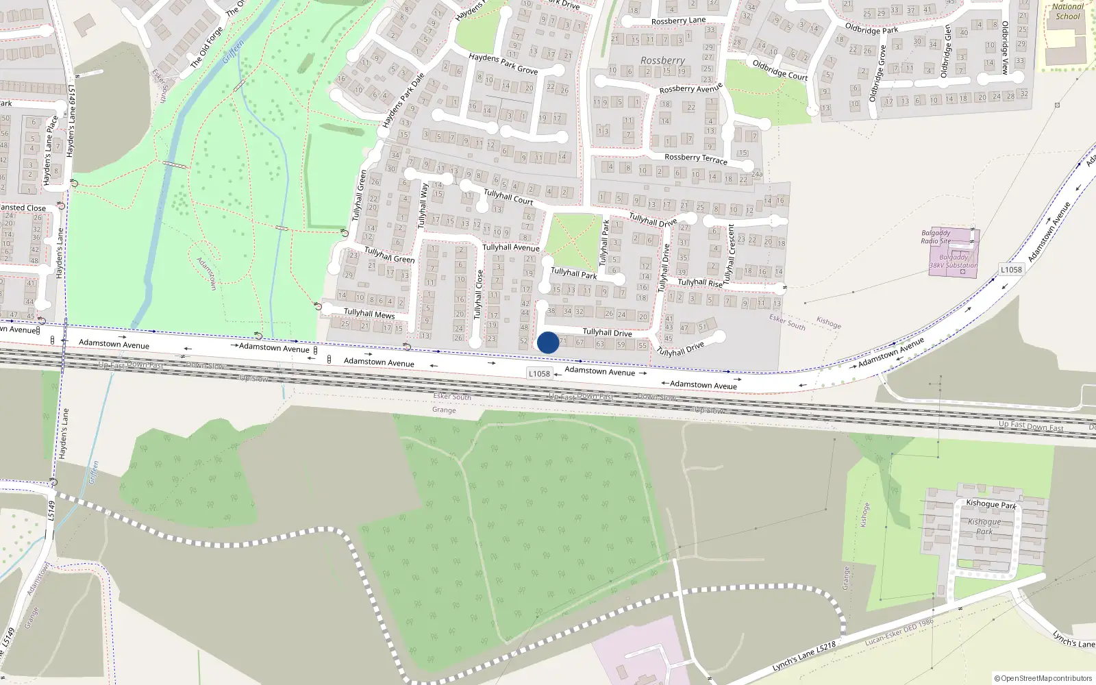Overhead map showing the location of 73 Tullyhall Drive, Lucan