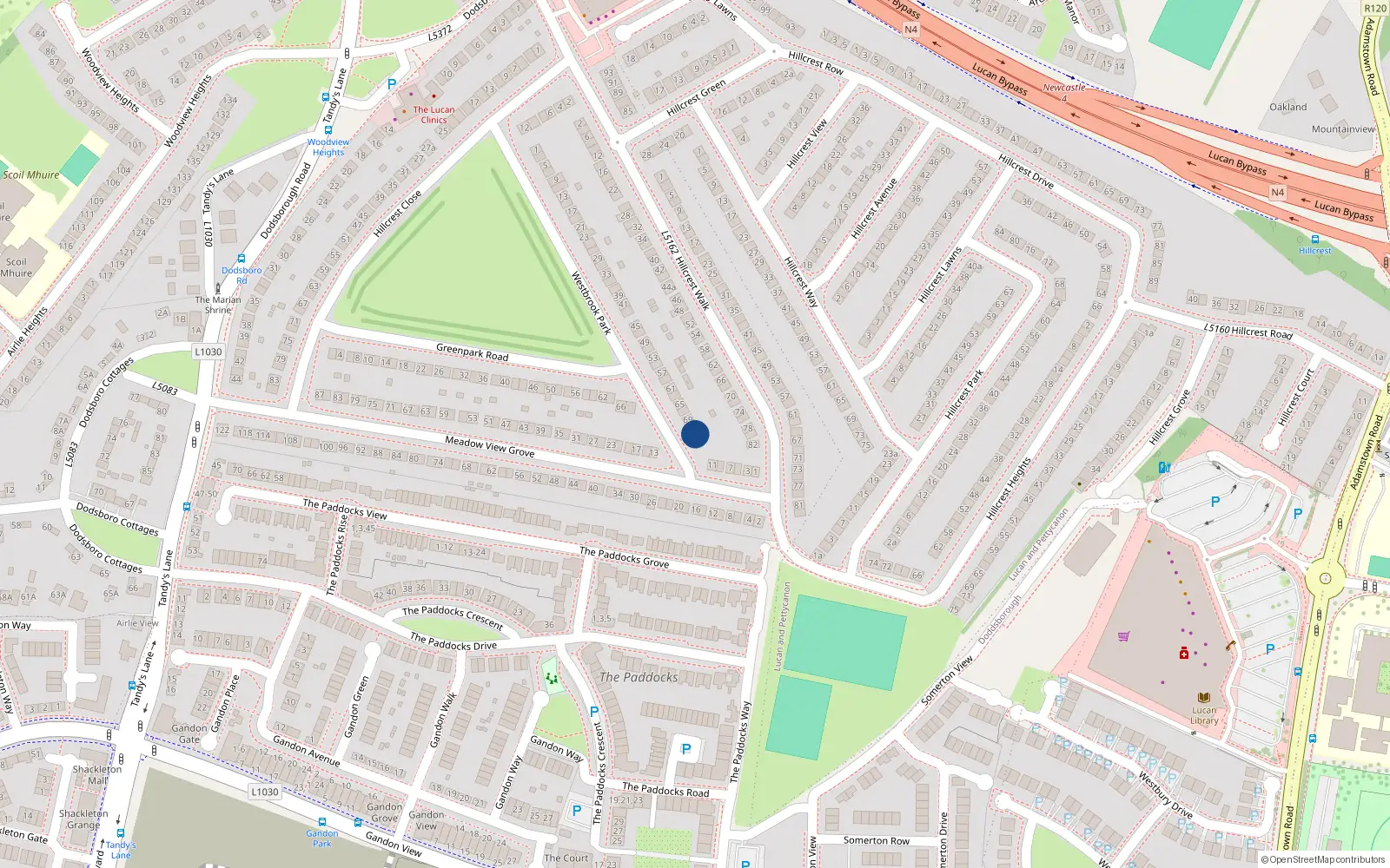 Overhead map showing the location of 73 Westbrook Park, Lucan