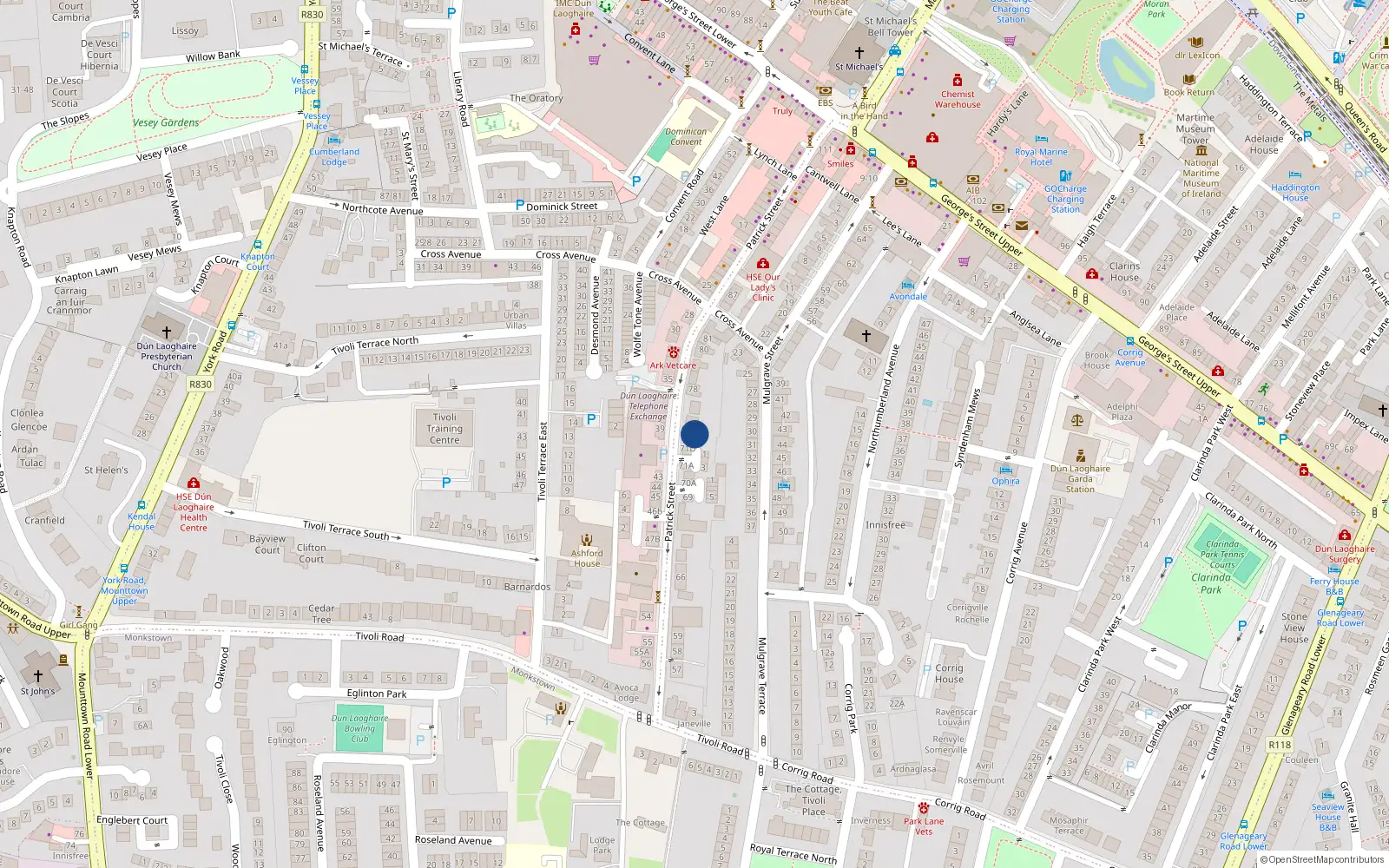 Overhead map showing the location of 73A Patrick Street, Dublin