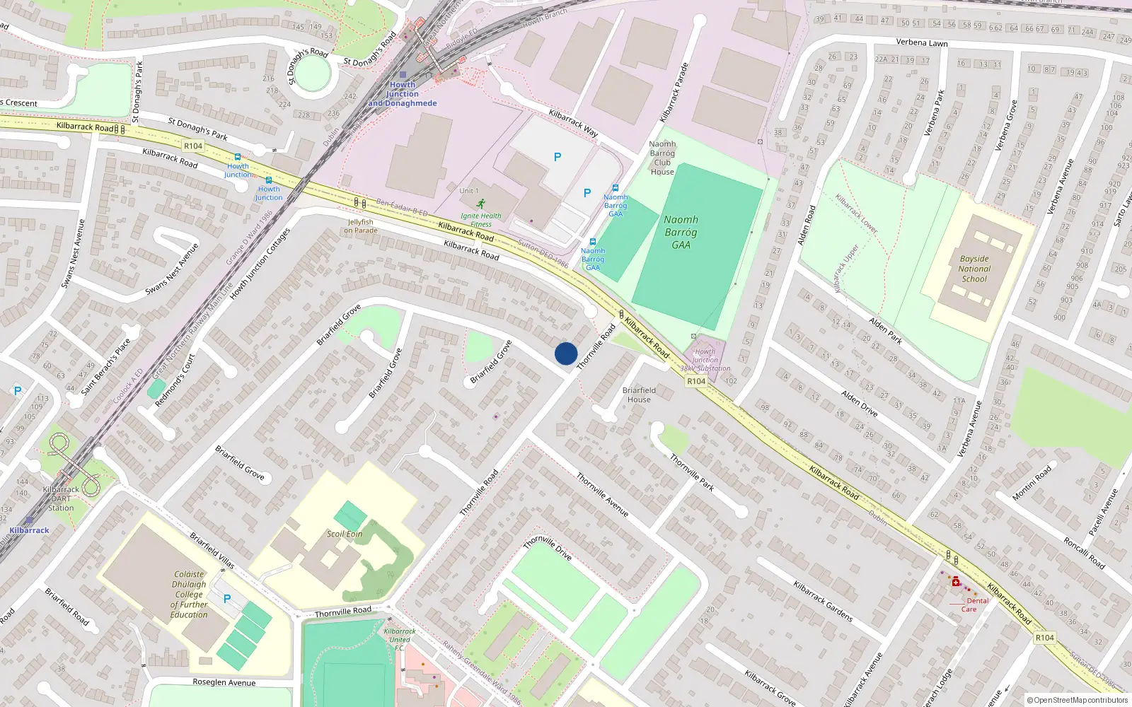 Overhead map showing the location of 73A Thornville Road, Kilbarrack, Dublin 5
