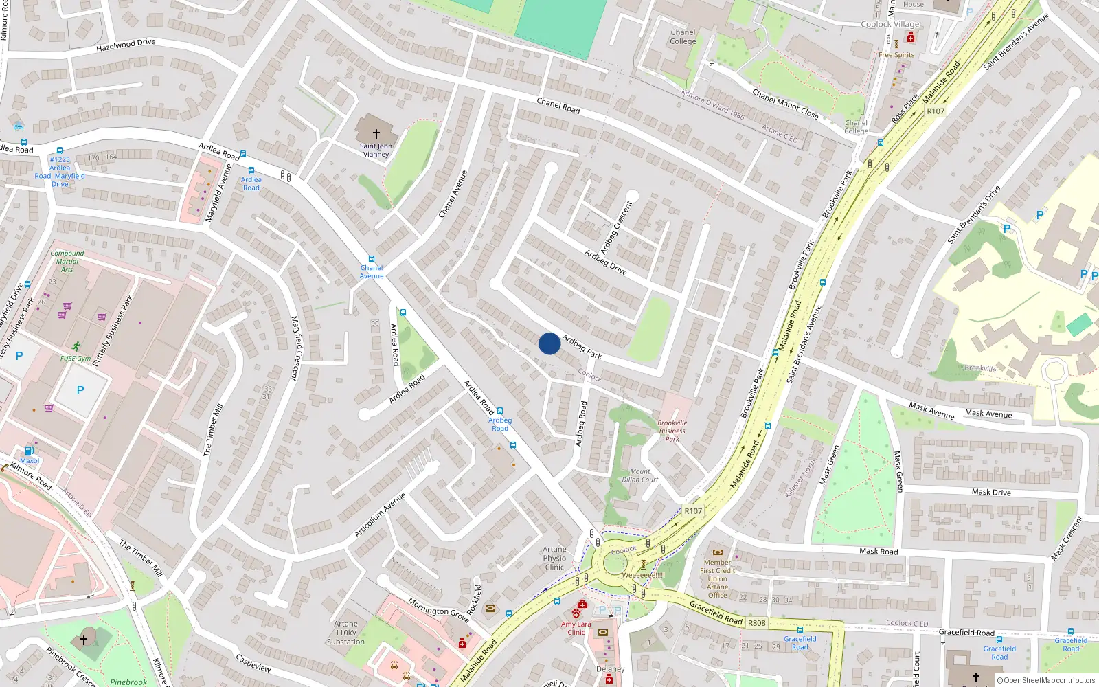 Overhead map showing the location of 74 Ardbeg Park, Dublin 5