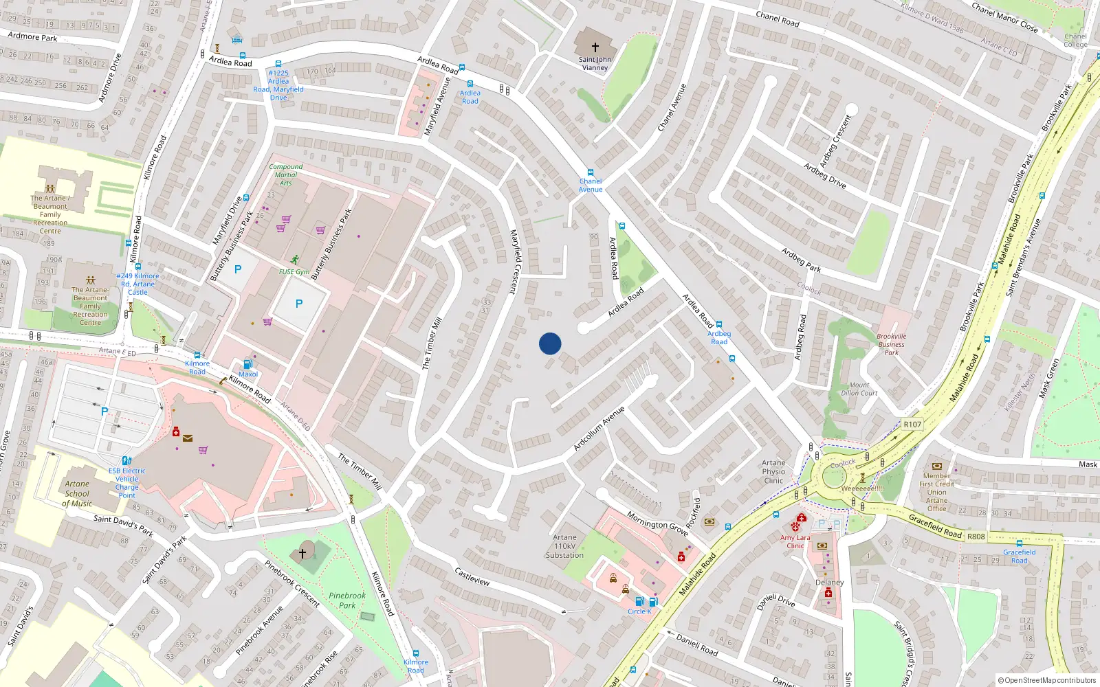 Overhead map showing the location of 74 Ardlea Road, Dublin 5