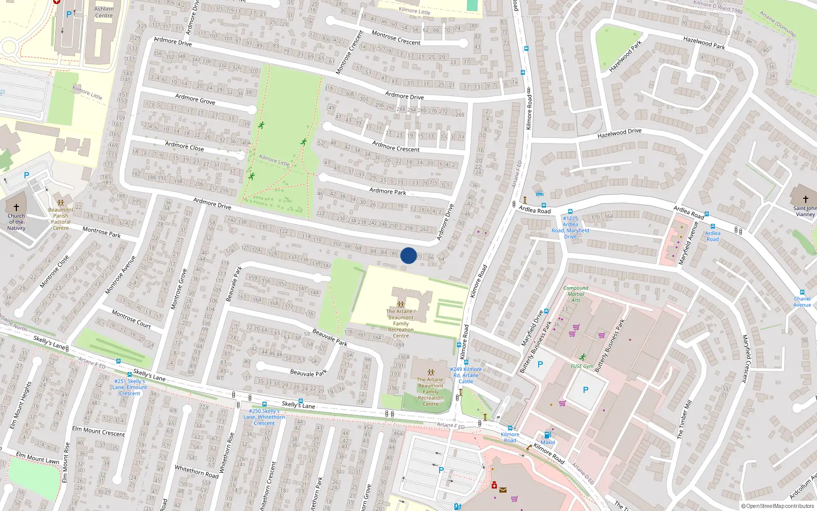 Overhead map showing the location of 74 Ardmore Drive, Dublin 5