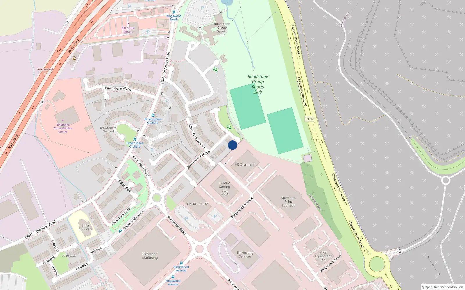 Overhead map showing the location of 74 Ascaill Pairc an Tsioda, Old Naas Road, Kingswood