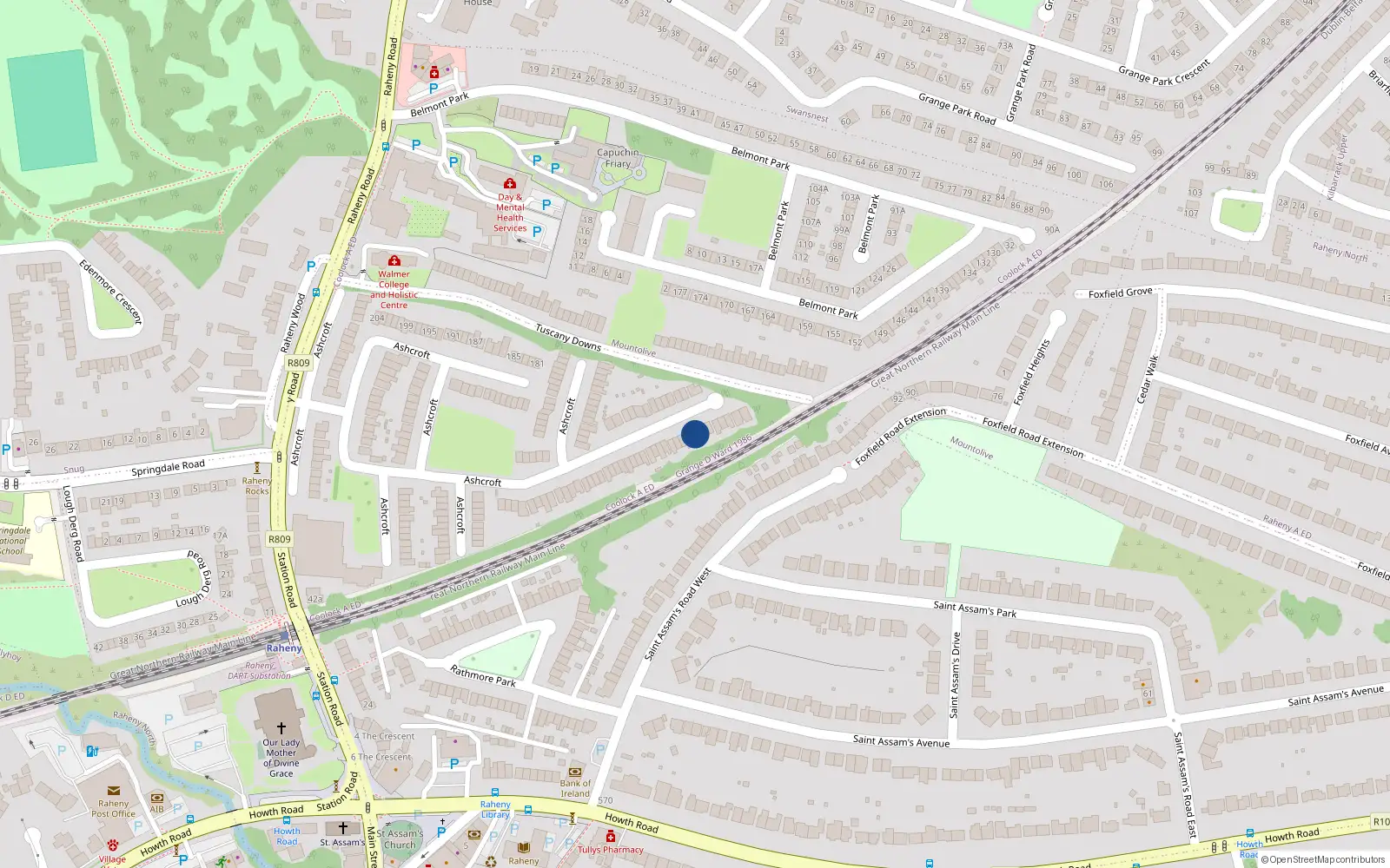 Overhead map showing the location of 74 Ashcroft, Raheny, Dublin 5