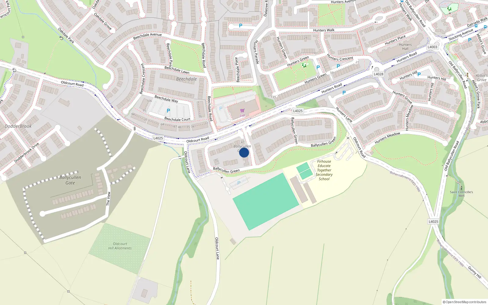 Overhead map showing the location of 74 Ballycullen Green, Dublin 24
