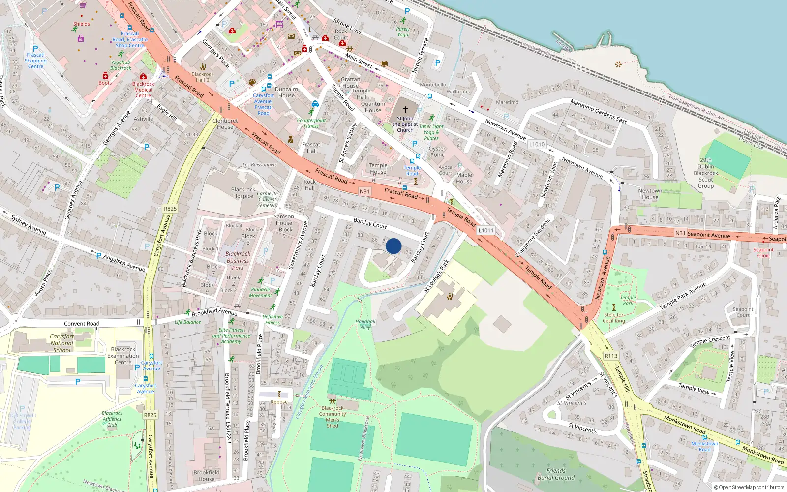 Overhead map showing the location of 74 Barclay Court, Blackrock
