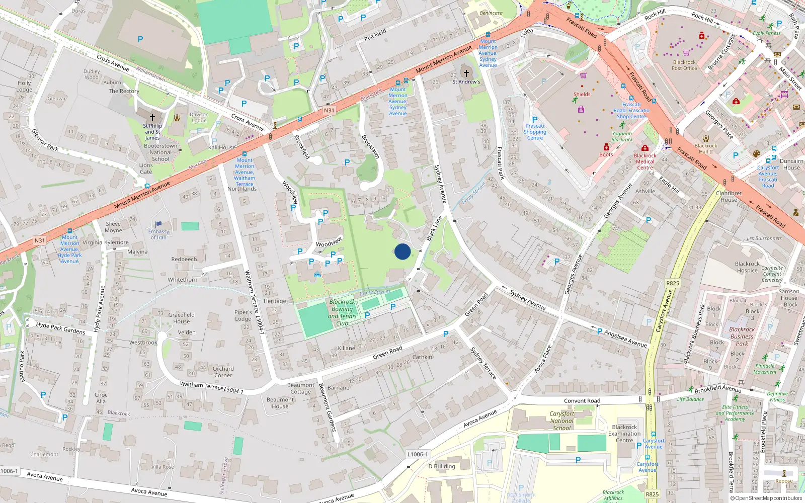 Overhead map showing the location of 74 Bartley Court, Blackrock