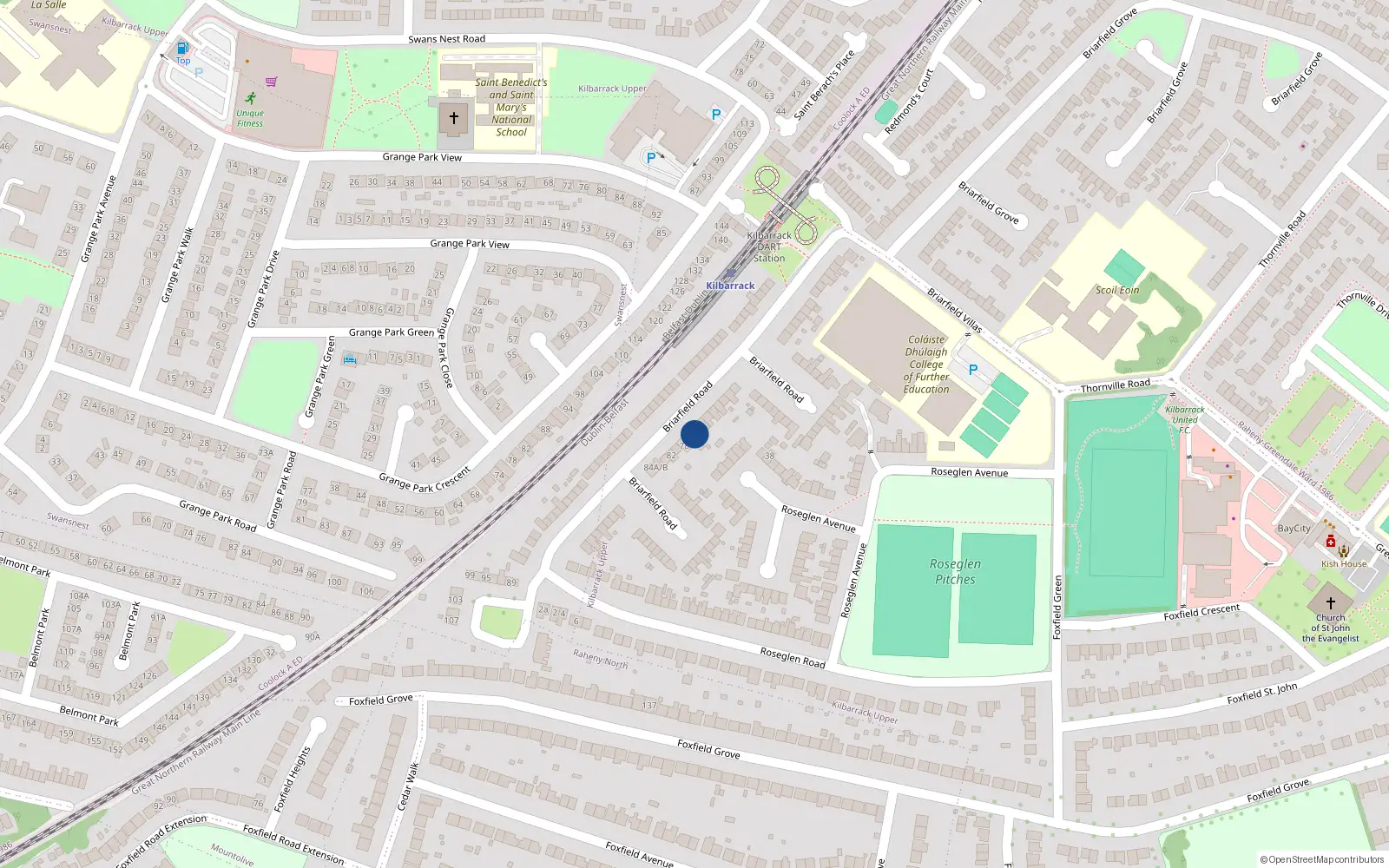 Overhead map showing the location of 74 Briarfield Road, Dublin 5