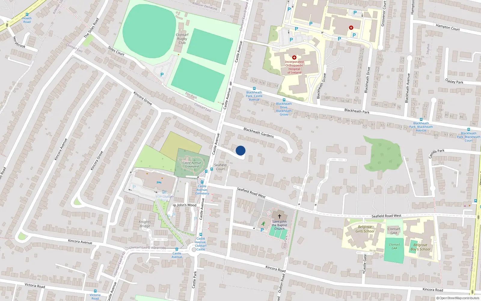 Overhead map showing the location of 74 Castle Avenue, Dublin 3
