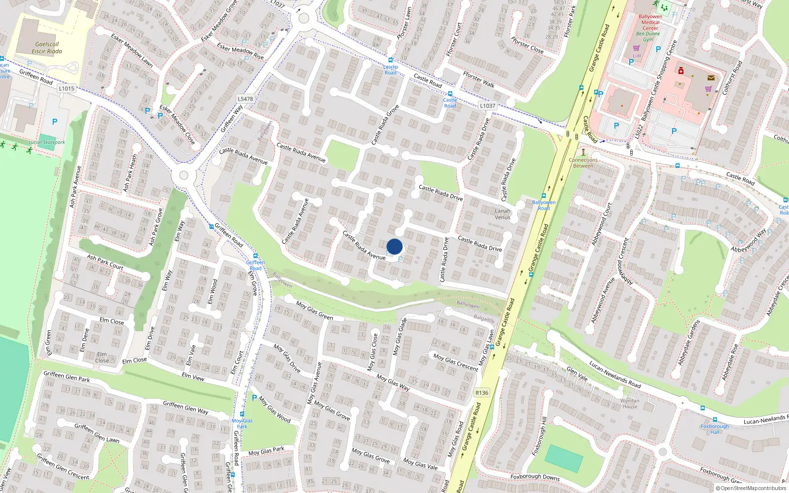 Overhead map showing the location of 74 Castle Riada Avenue, Lucan