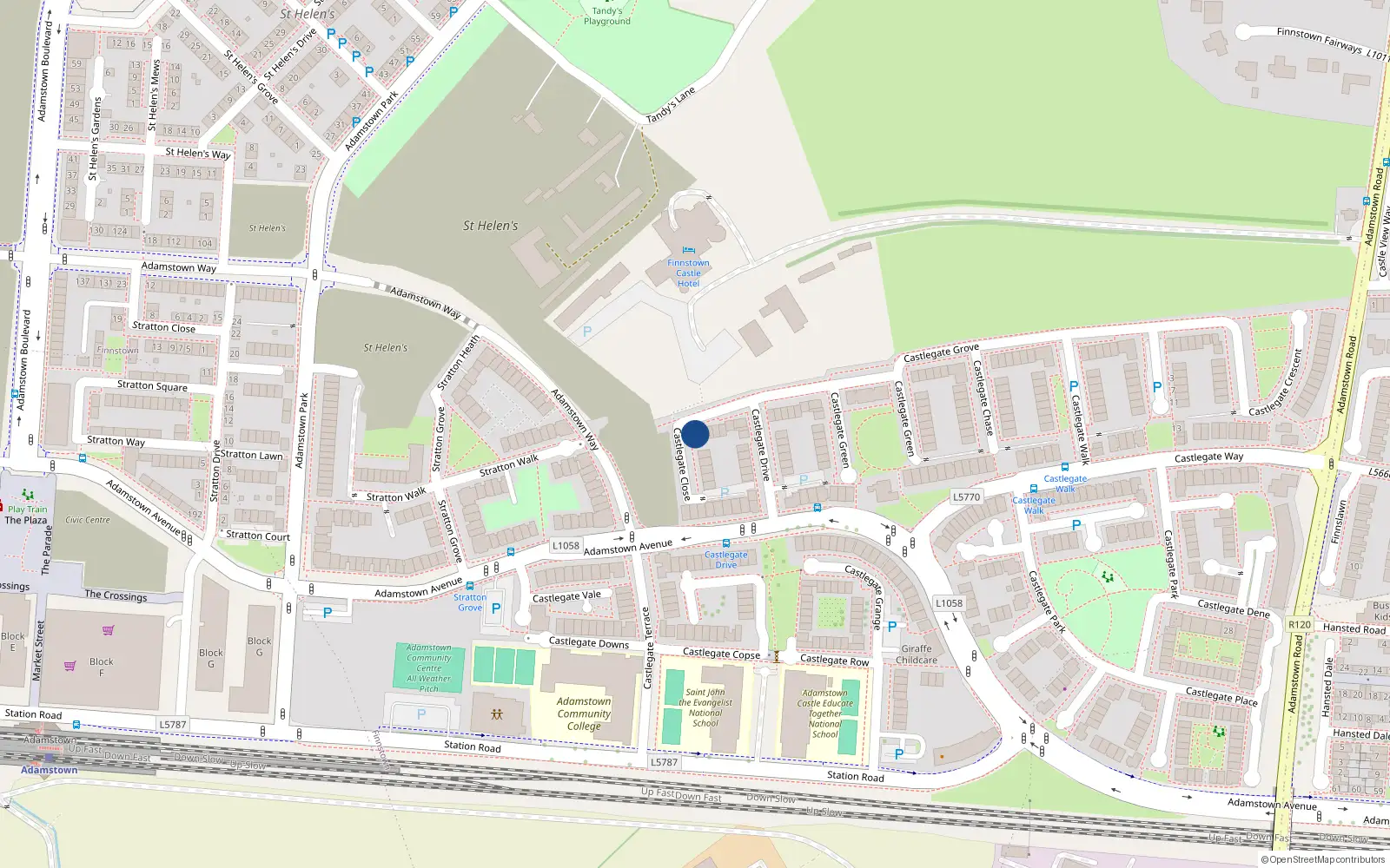 Overhead map showing the location of 74 Castlegate Grove, Lucan