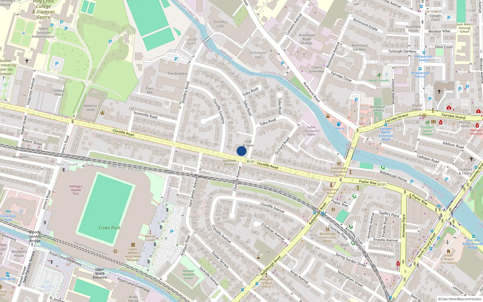 Overhead map showing the location of 74 Clonliffe Road, Dublin 3