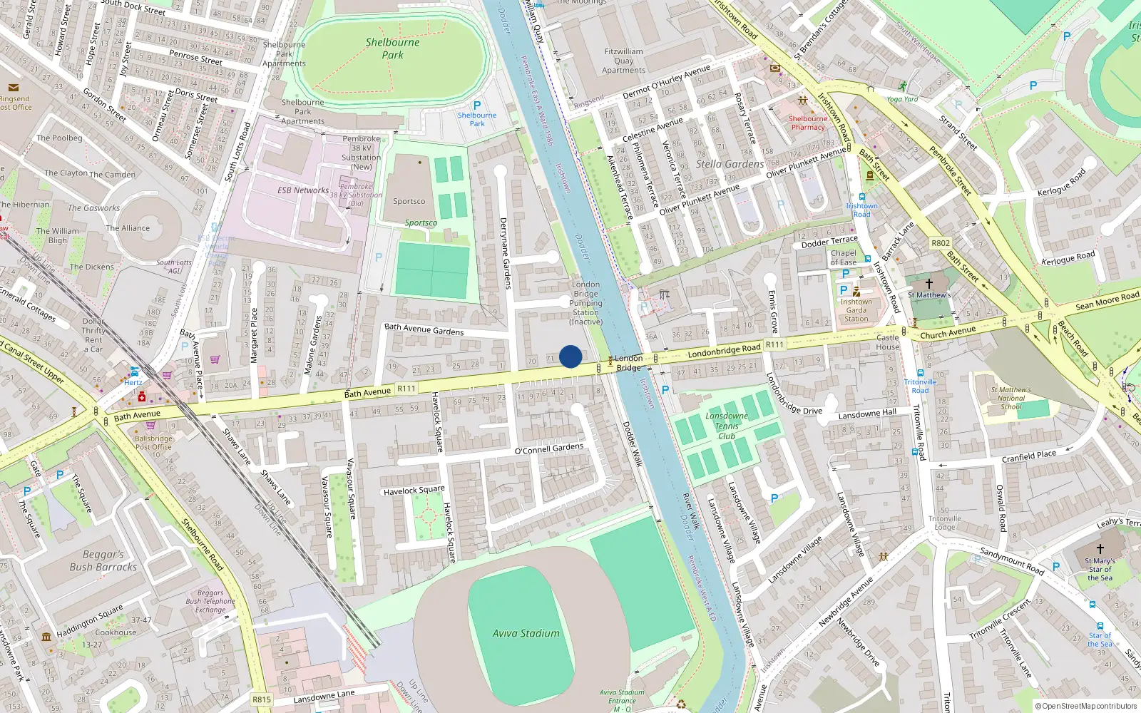 Overhead map showing the location of 74 Derrynane Gardens, Dublin