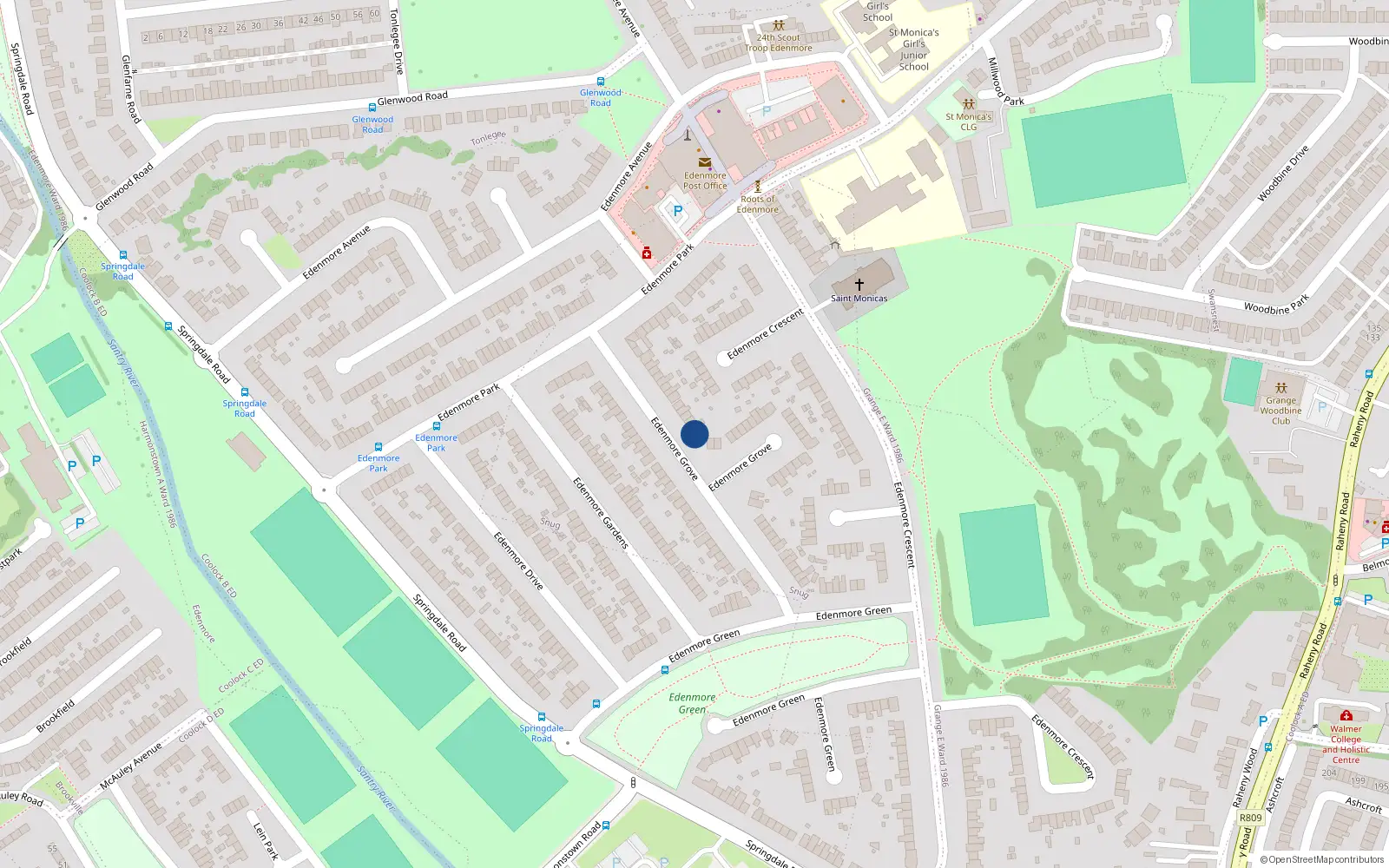 Overhead map showing the location of 74 Edenmore Grove, Raheny, Dublin 5