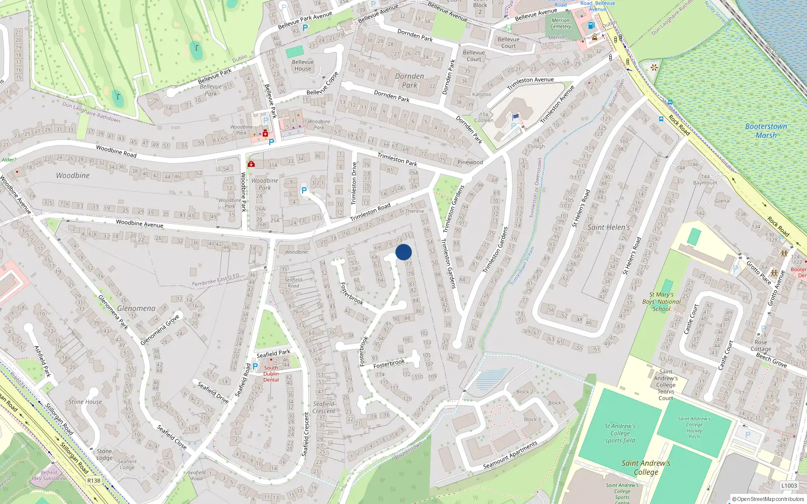 Overhead map showing the location of 74 Fosterbrook, Stillorgan Road, Stillorgan