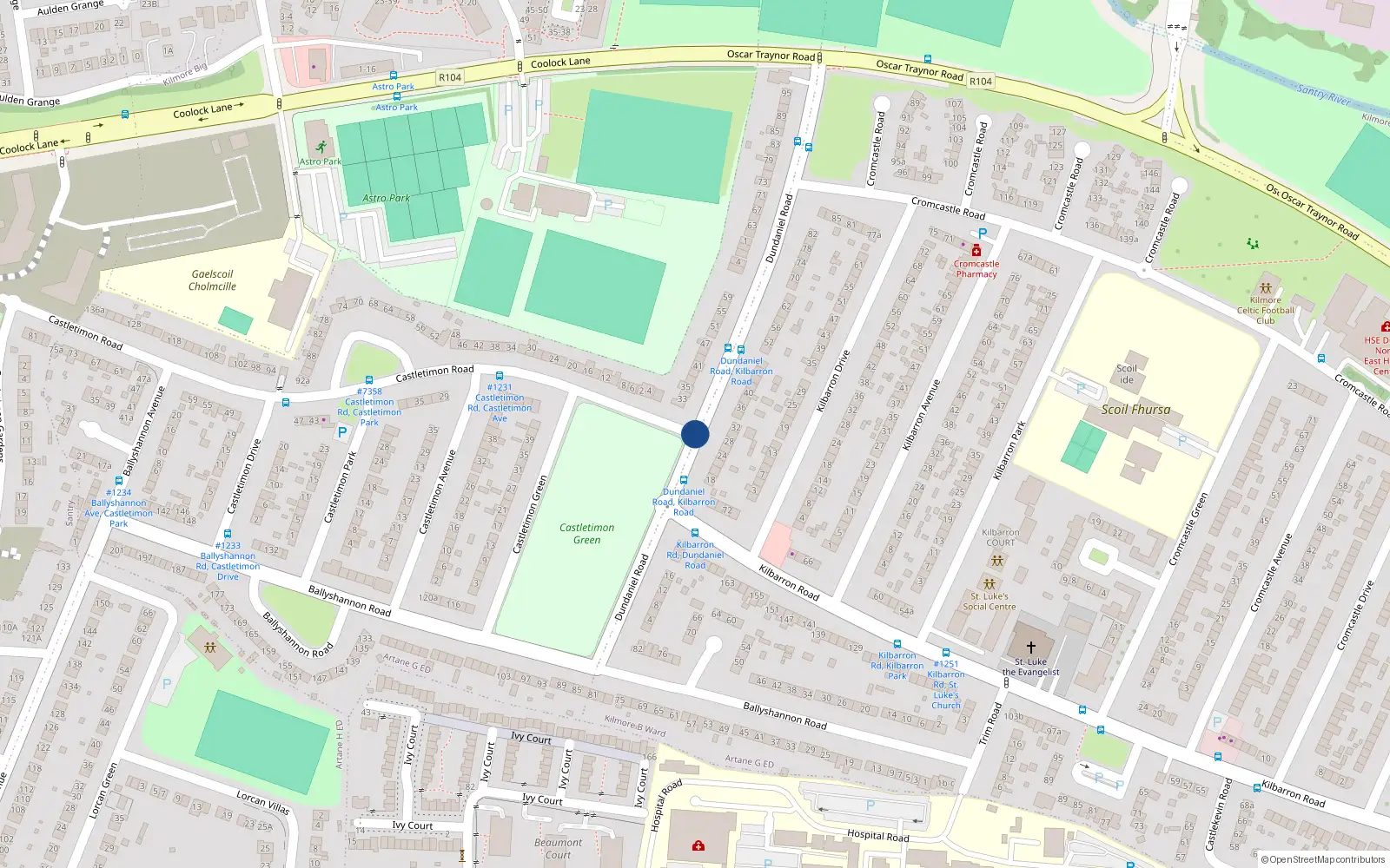 Overhead map showing the location of 74 Hilbarron Road, Kilmore West, Coolock