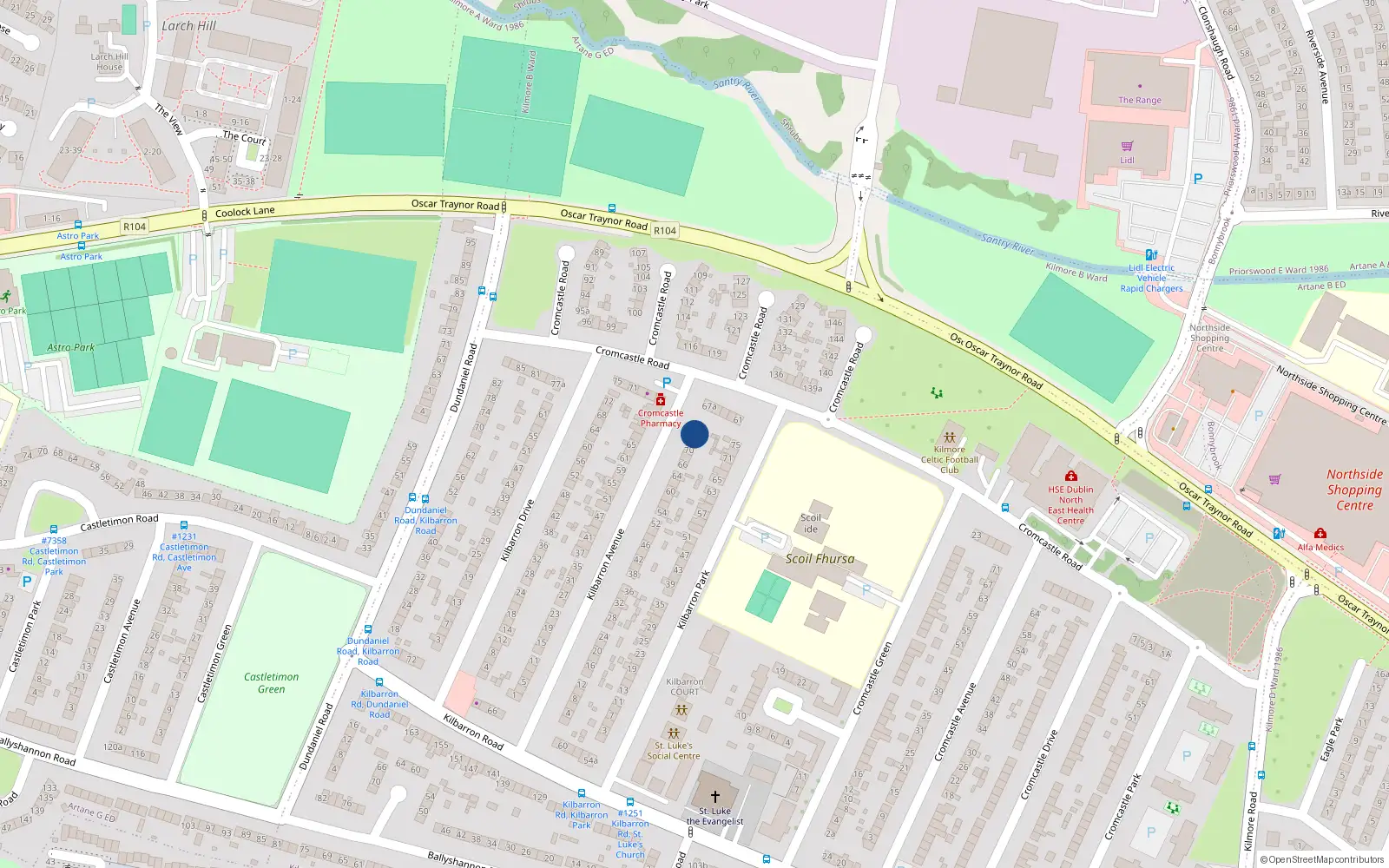Overhead map showing the location of 74 Kilbarron Avenue, Dublin 5