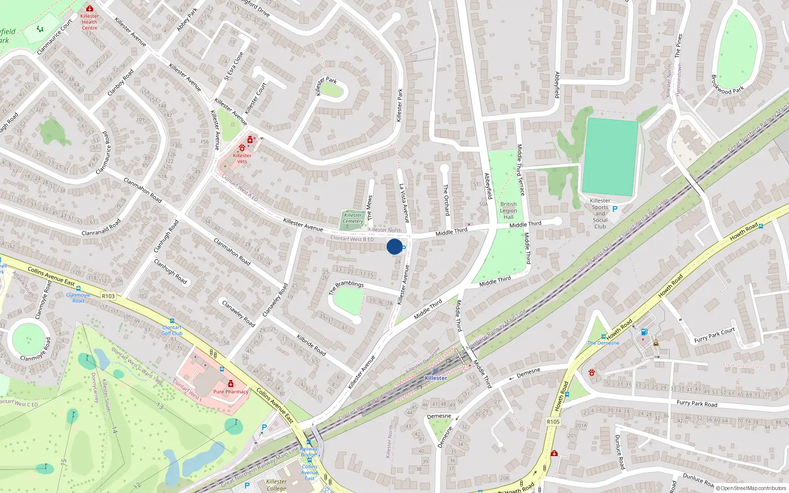 Overhead map showing the location of 74 Killester Avenue, Dublin 5