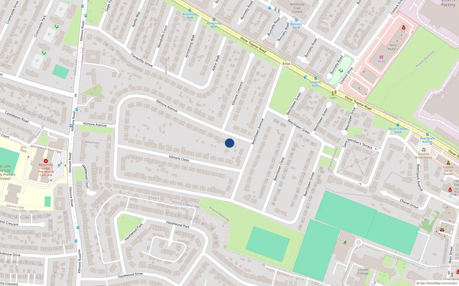 Overhead map showing the location of 74 Kilmore Avenue, Dublin 5